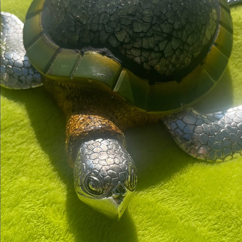 Silver and Green Turtle Figurine